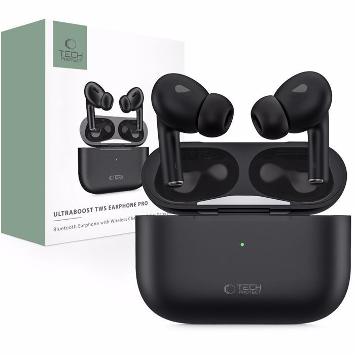 Tech-Protect Ultraboost Pro In-ear Bluetooth Handsfree Akoustika me Thiki Fortisis Mavra