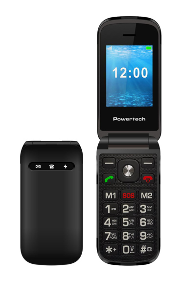 Powertech Milly Flip Dual SIM Κινητό με Μεγάλα Κουμπιά Μαύρο